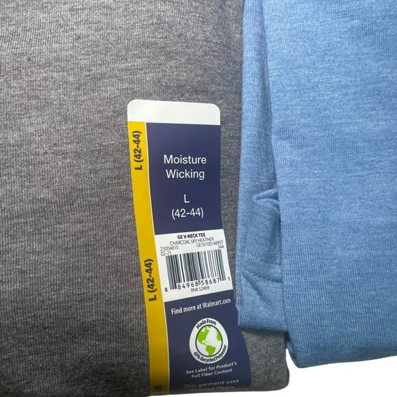 George Men’s V-Neck Moisture Wicking Shirts 2-Pack Size Large Gray & Blue NWT - Picture 7 of 7